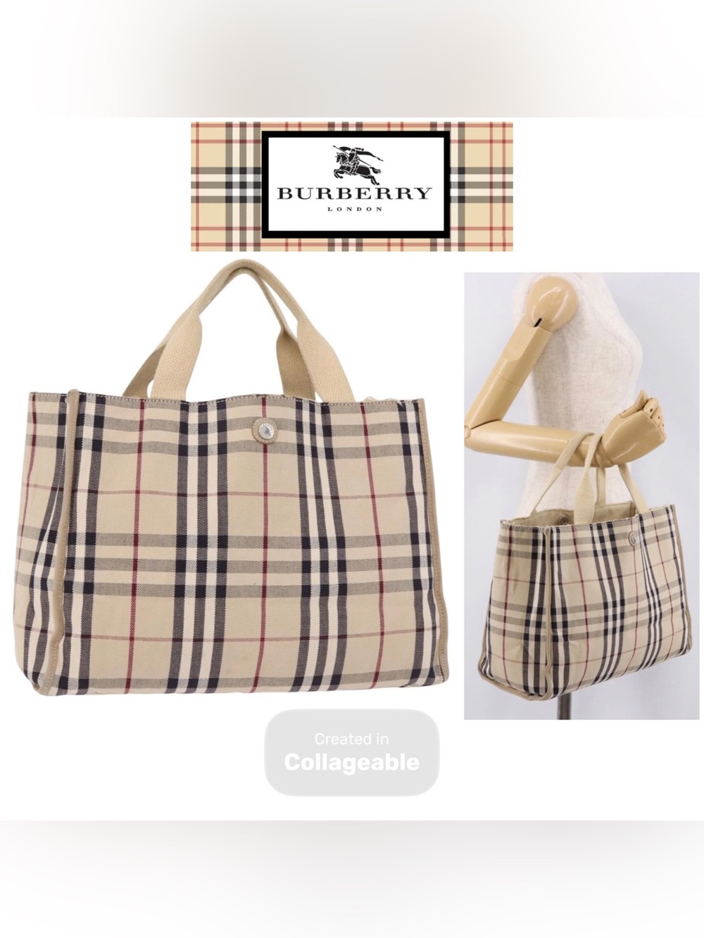 Burberry Beige Nova Check Canvas Tote with Tan Handles